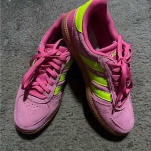 Adidas Pink and Green Sneakers with Sporty Design